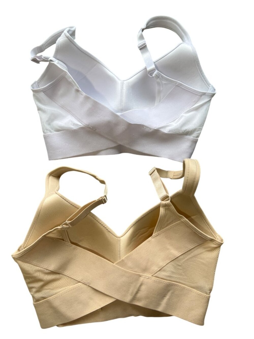 Rhonda Shear Bra XS Molded Cup Wrap Back 2 Pack White Light Beige Lounge 593.19 - Picture 3 of 11